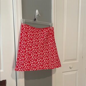 ASOS Red Floral A-Line Skirt with White Flower Print
